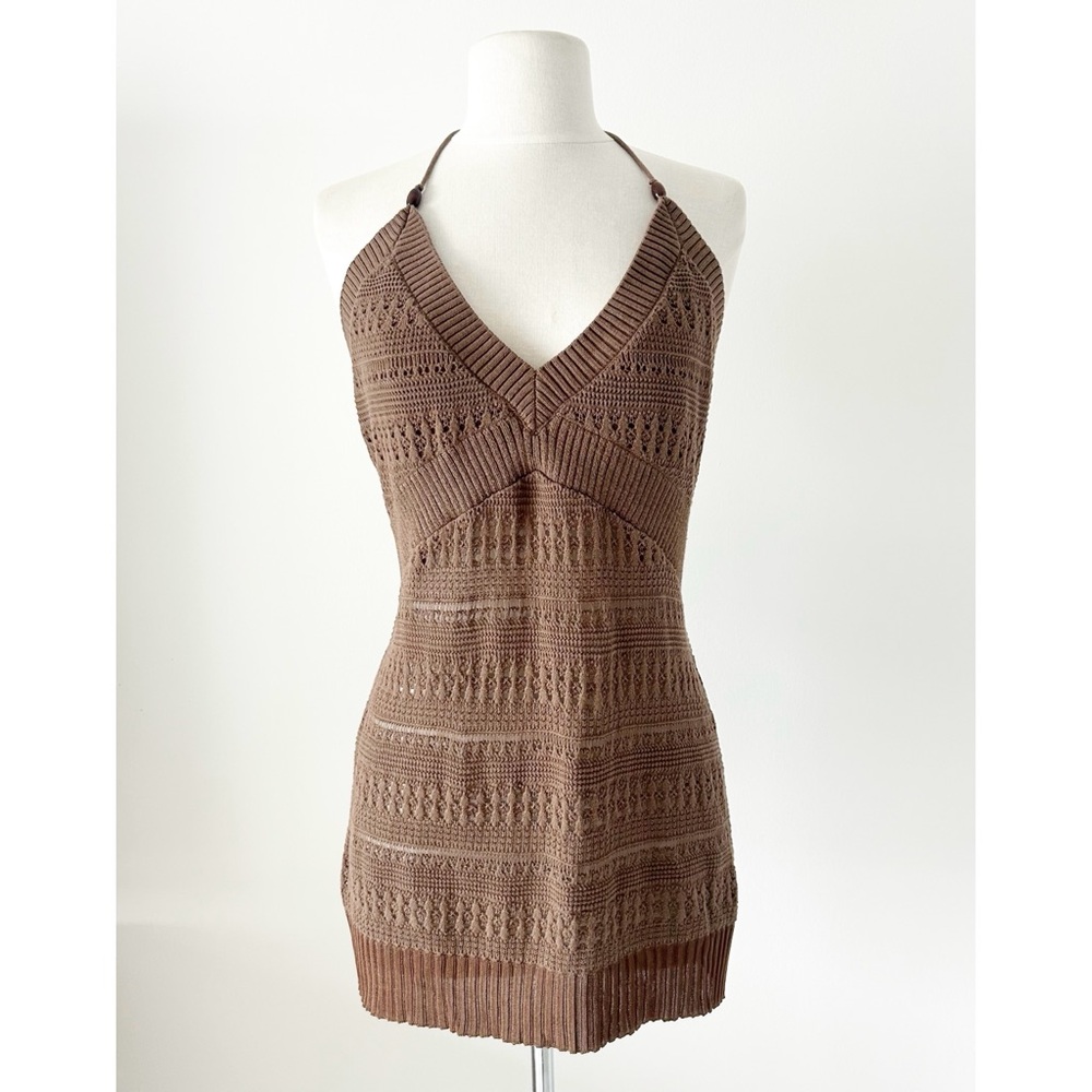 Vintage 90s Y2K DKNY Halter Neck Open Knit Top Size XL
